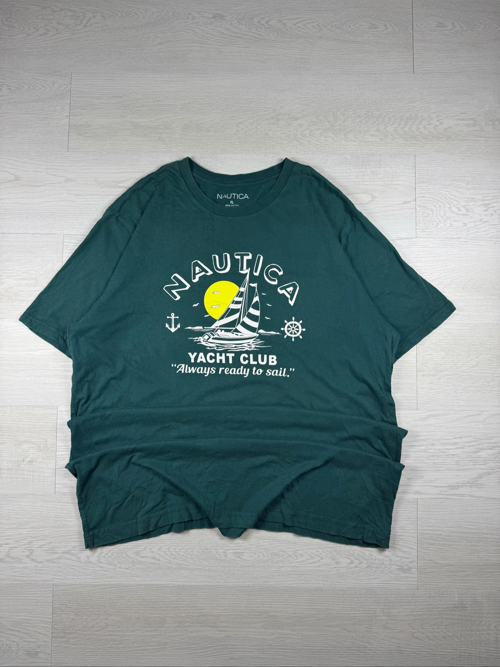 Nautica Yacht Club Sailboat Graphic T-Shirt Green XL V1500S